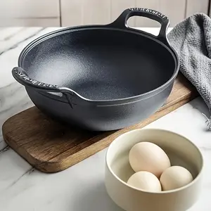 1pc Non-Stick Cast Iron Frying Pan with Double Handles, Durable & Easy to Clean, Perfect for Outdoor Grilling & Camping, Rust-Resistant Food-Safe Cast Iron Cookware | Ergonomic Design | Camping Skillet