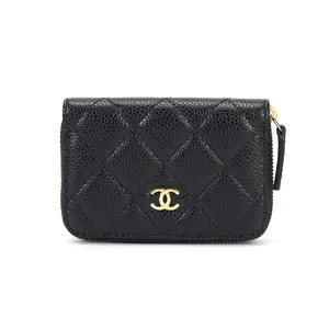 Chanel Quilted Calfskin Card Holder with Double C Logo for Women in Black