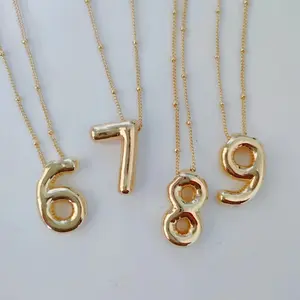 Glossy Balloon Chubby Arabic Numbers 0-9 Pendant Necklace Simple and Versatile Lucky Number Necklace Gift