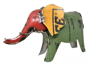 Repurposed Recycled Scrap Metal Elephant Statue For Home or Garden - 8" x 14"