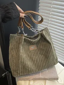 Retro casual corduroy material autumn and winter tote bag, fashionable high-end letter pattern daily commute easy to match shoulder bag, Corduroy totes bag