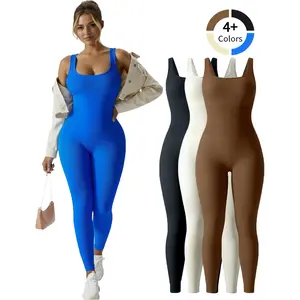 Women's Square Neck Sleeveless Unitard - Cinched Waist Seamless Stretchy Jumpsuit for Yoga Workout Casual Tracksuit Gym Fitness Outfit All Season Activewear