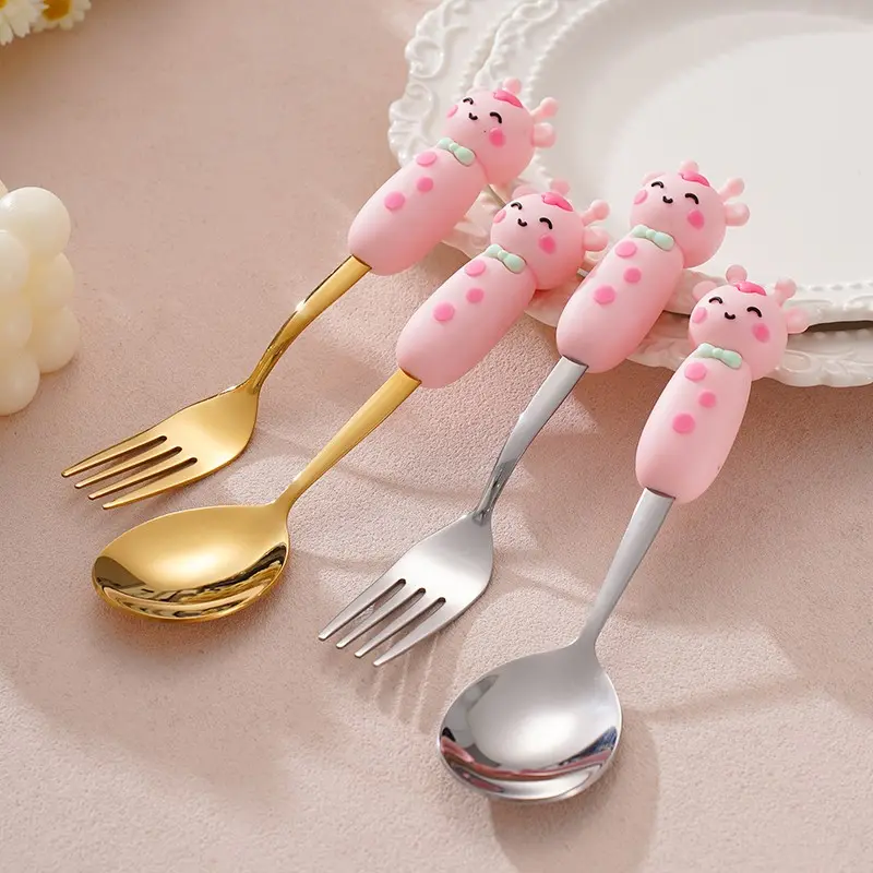 Cute Cartoon Style Fork Spoon Set, Baby Meal Spoon, Toddler Forks and Spoons, Child Student Stainless Steel Spoon Fork, Fun and Adorable Design