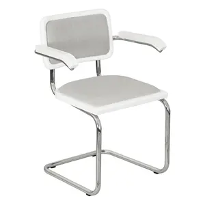 Furnish Theory Breuer Chair B64/S64 Cesca Cushion Armchair with Chrome Frame & White Wood