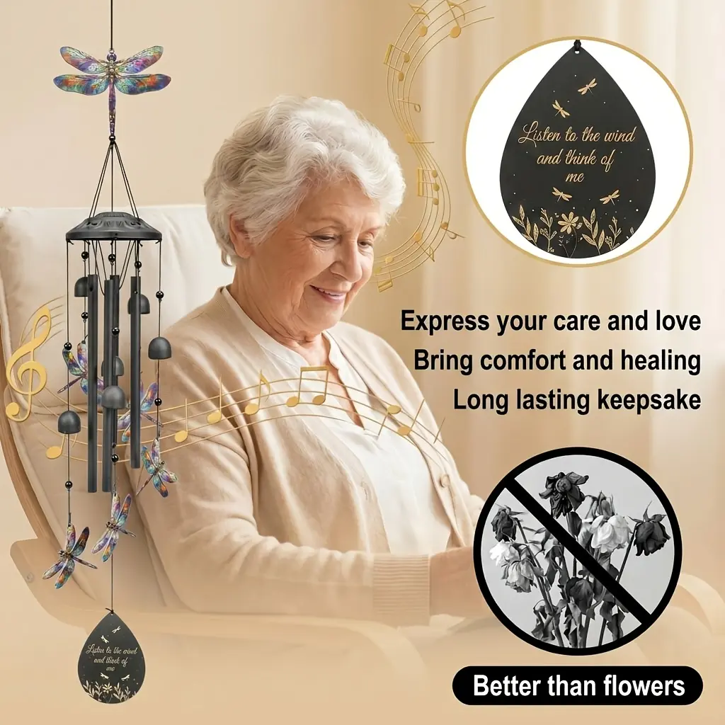 Dragonfly Wind Chimes Outdoor Deep Tone - Memorial Wind Chime for Loss of Loved Ones - Sympathy Bereavement Gifts for Women Mom Grandma Sister - Garden Patio Porch Yard Decor - Birthday Mother's Day Christmas Sympathy Gift
