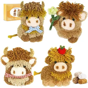Punch  kit-4,Embroidery kit for Beginners,Punch  Kits Adults Beginner,, Curved , a Tool Storage Box, Yarn, Easy-to-Follow Instructions, and Tutorial Videos(4 Highland Cow)