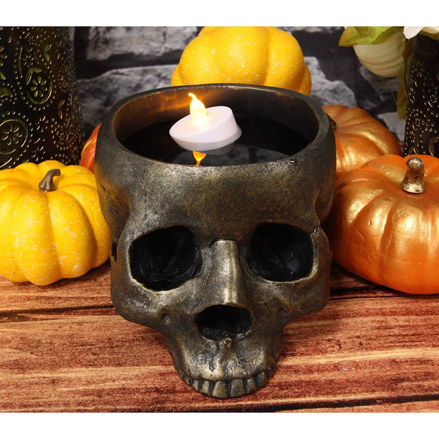 Ebros Day Of The Dead Skull Bowl Container Figurine 6.5"Long Skeleton Head Planter