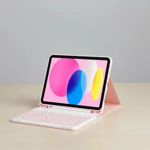 iPad 10th Gen 10.9" / iPad 11" 2025 Case with Detachable Bluetooth Keyboard – Slim Protective Cover with Pencil Holder & Square Keycaps (Pink)