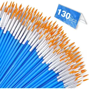 130pcs Bulk Small Paint Brushes, Nylon Hair Round Detail Brushes for Classroom Model Oil Watercolor Face Acrylic Painting, Professional Painting Kits for Artists and Kids