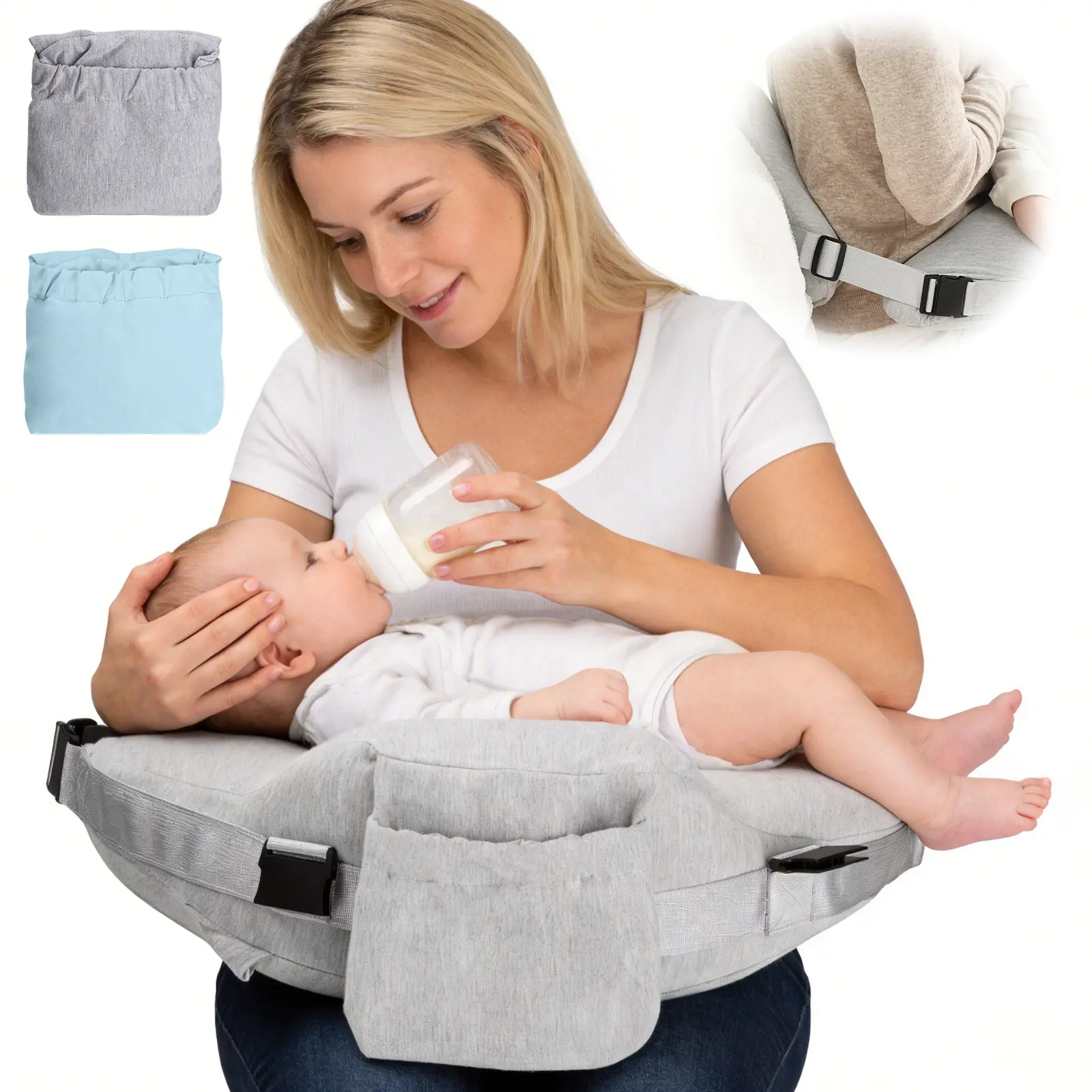 Nursing Pillow, with 2 Removable Cotton Cover and Removable Support Backrest, Firm Springy Memory Foam