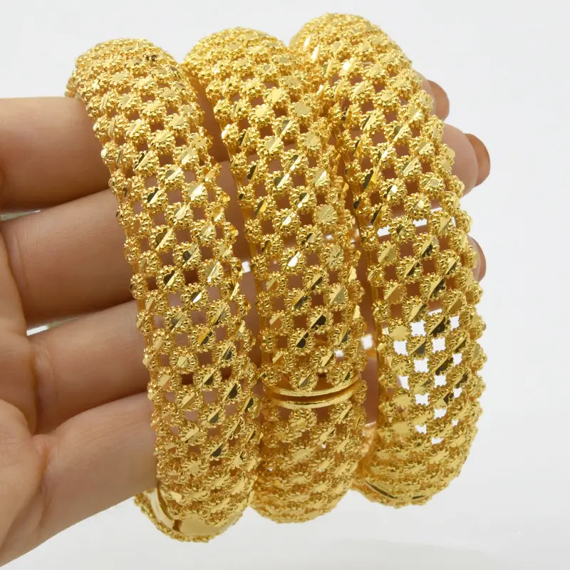 Gold Plated Bangle Set for Women, 2-Piece Chinese Ethnic Dragon & Phoenix Open Cuffs, 65mm Copper Alloy Jewelry for Daily Wear, Gold Plated Bracelet