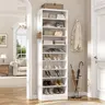 80" Tall Narrow Wood Shoe Rack Organizer, 10-Tier Vertical Closet Organizers with Adjustable Shelves & Hooks, Water Resistant Space-Saving Storage for Family Entryway, Holds 22 Pairs