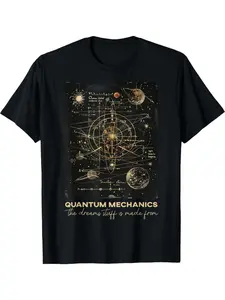 Men's Quantum Mechanics TShirt Compatible for All Sizes ScienceThemed Atomic & Planetary Diagrams Soft Breathable Regular Fit Casual Geekwear with Quantum Physics Design Nerdy Seasonal Casual and Trendy Men Round Neck High Street Pure Short-sleeved