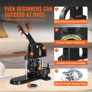 VEVOR Button Maker, 1/1.25/2.28 inch(25/32/58mm) 3-IN-1 Pin Maker, with 300pcs Button Parts, Button Maker Machine with Panda Magic Book, Ergonomic Arc Handle Punch Press Kit, For Children DIY Gifts