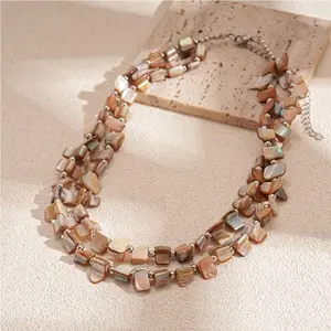 Bohemian Irregular Double Layer Imitation Shell Beads Necklace For Women Retro Mixed Color Choker Fashion Party Jewelry Accessor