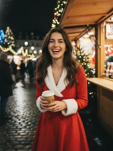 Red & White 1950s Christmas Lapel Dress Vintage Classic Style with Fur Collar & Cuffs Below The Knee Length Dry Clean Only Formal Party Womenswear Long Sleeve
