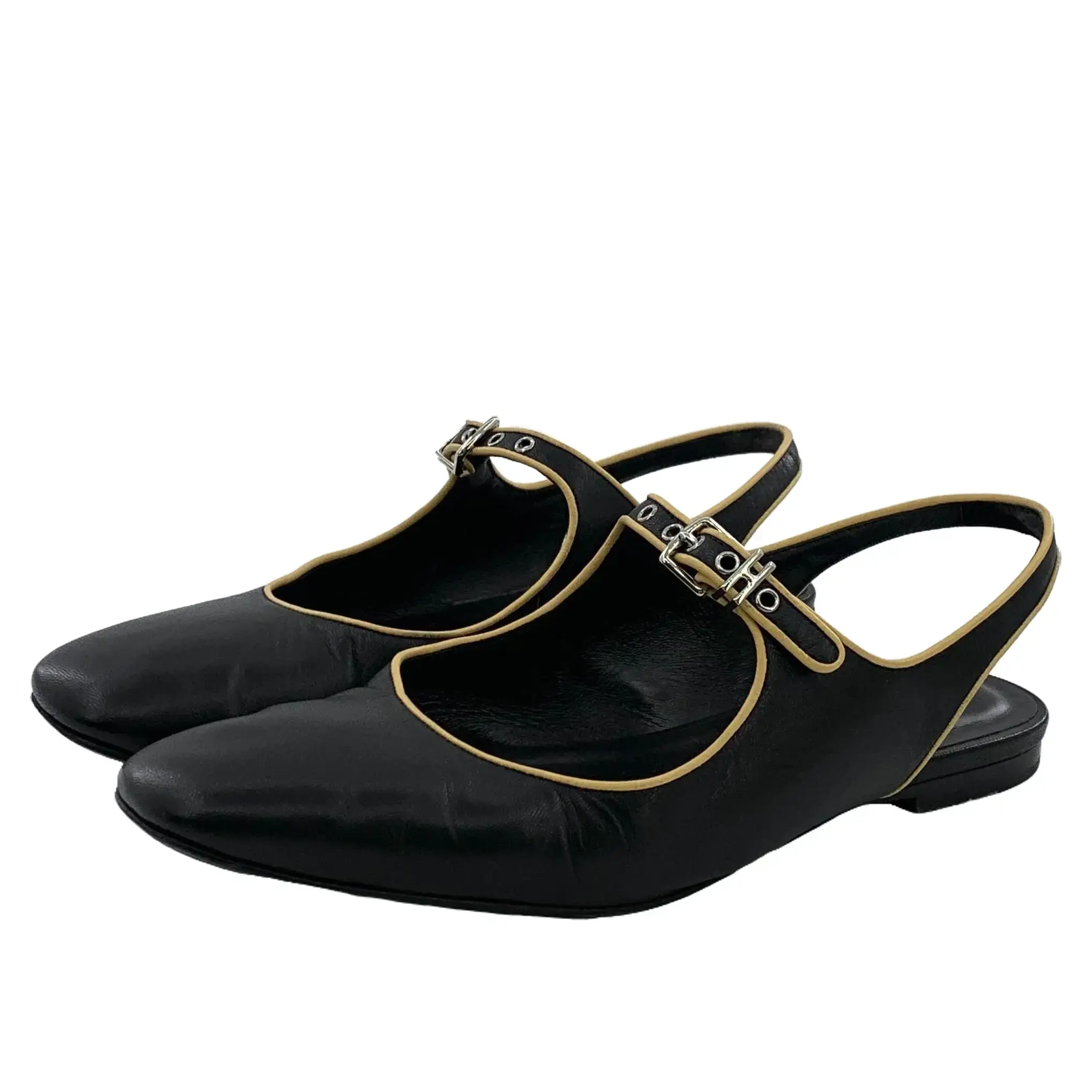 CALUXS-RDLTS- Hermès Kleo Black Goat Leather Buckle Flats Size US 7.5