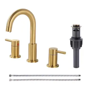 WOWOW 8 in. Widespread Double Handle Bathroom Faucet with Pop-Up Drain in Gold, Faucet Aerator, Splash Proof Faucet