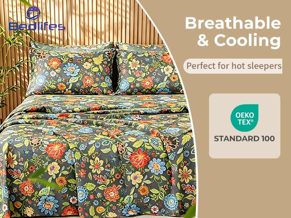 Bedlifes Bamboo Blend Bed Sheet Set Cooling & Silky Soft Floral Bedding Sheets Breathable Comfort Deep Pocket Fit 14-21" Mattress Bedlifes Bamboo Blend Bed Sheet Set Cooling & Silky Soft Floral Bedding Sheets Breathable Comfort Deep Pocket Fit 14-21" Mattress