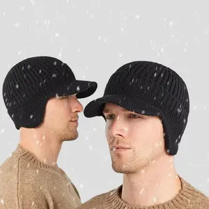1pcs New Winter Thickened Men's Knitted Hat with Earmuffs for Warmth Soft Stretchy Knit Plain Beanie Ski Hat