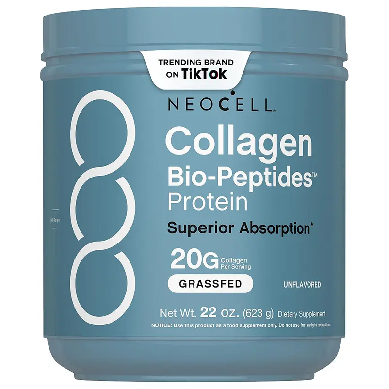 NeoCell Collagen Peptides Powder 20oz, Grass‑Fed Hydrolyzed Protein Supplement, 18 Essential Amino Acids, Unflavored Easy‑Mix Dietary Powder