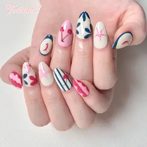 Sea Pop Handmade Press-On Nails | Short Almond Shape, 10pcs | Pastel Pink Blue Ocean Hand Painted Starfish | Summer Dopamine Aesthetic | For Vacation, Festival, Party | High Gloss | Reusable DIY Nail Art | Nail Art Design