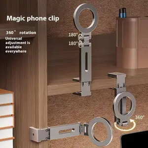 Magnetic Travel Phone Stand, Multipurpose Phone Holder, Foldable 360 Degree Rotating Desktop Holder, Portable Gym Kitchen Mobile Mount, Adjustable Angle Design