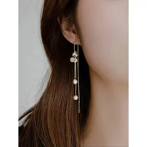Fashion Artificial Crystal Decor Flower Design Threader Earrings, Elegant Jewelry for Women & Girls, Trendy All-match & Exquisite Jewelry for Party, Daily Decor, Gift for Birthday