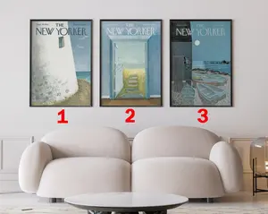 Vintage New Yorker Cover Print- Blue Touch Magazine Prints, Posters and Cover Art, Lighthouse and Boats, Trendy Retro Wall Art