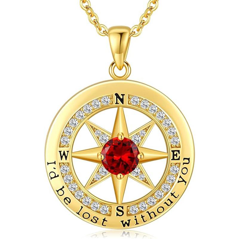 Personalized 12 Birthstone Compass Necklace | 925 Sterling Silver with Gold/Rose Gold/White Gold Plating + Zircon, Birth Month Jewelry for Women, Ideal Birthday Gift