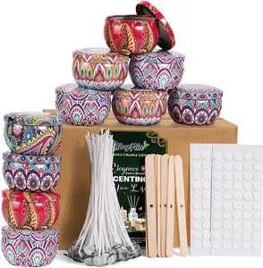 10 Packs 4 oz Candle Tins kit, Candle Making Tins, Candle Jars, 100pcs Candle Wicks, 100pcs Wick Stickers, Candle Containers for Making Candles