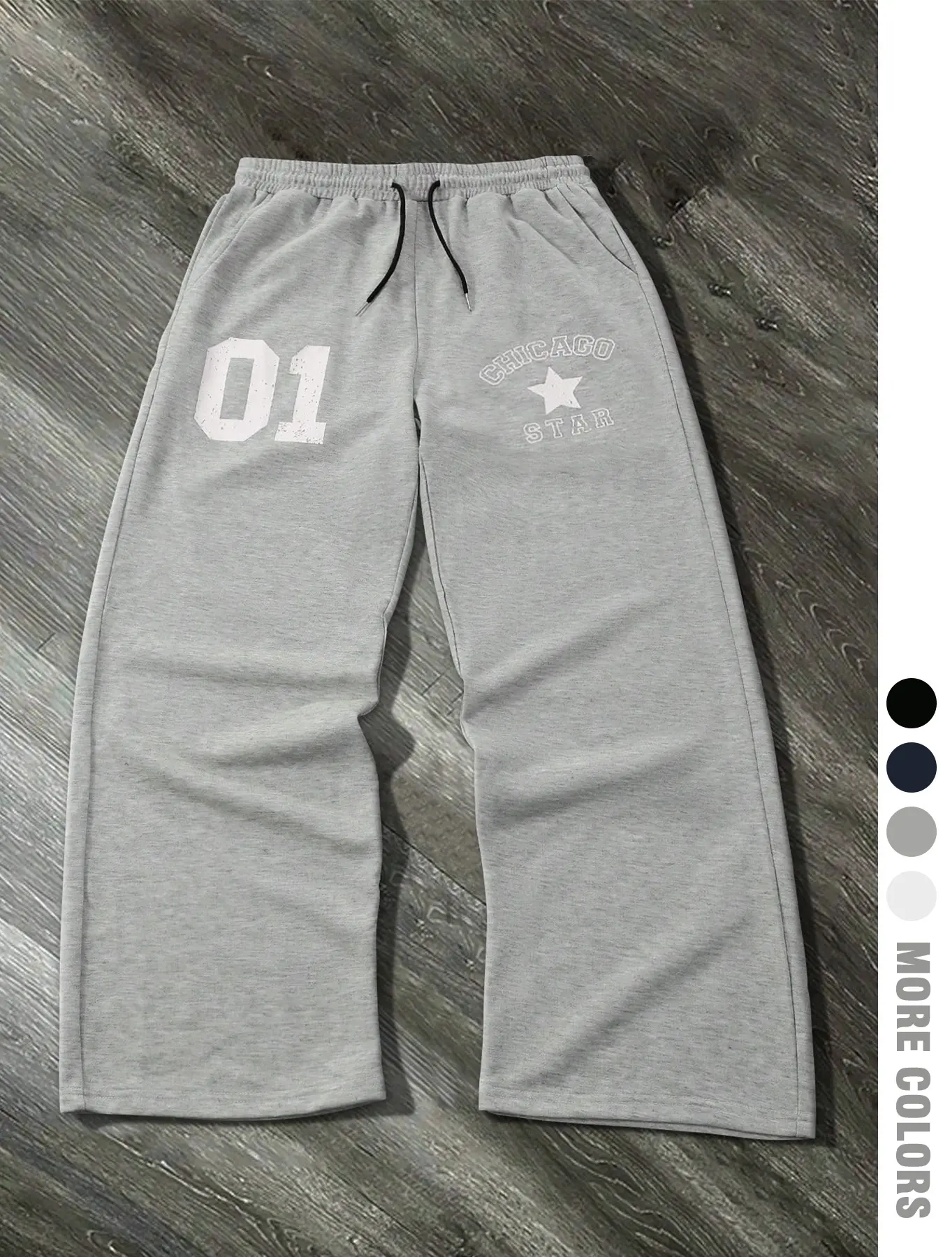 New Casual Straight Leg Knitted Pants, Simple Letter Print, Essential Home Wear, Unisex All-Season Loose-Fit Bottoms, Moderate Fabric, Trouser
