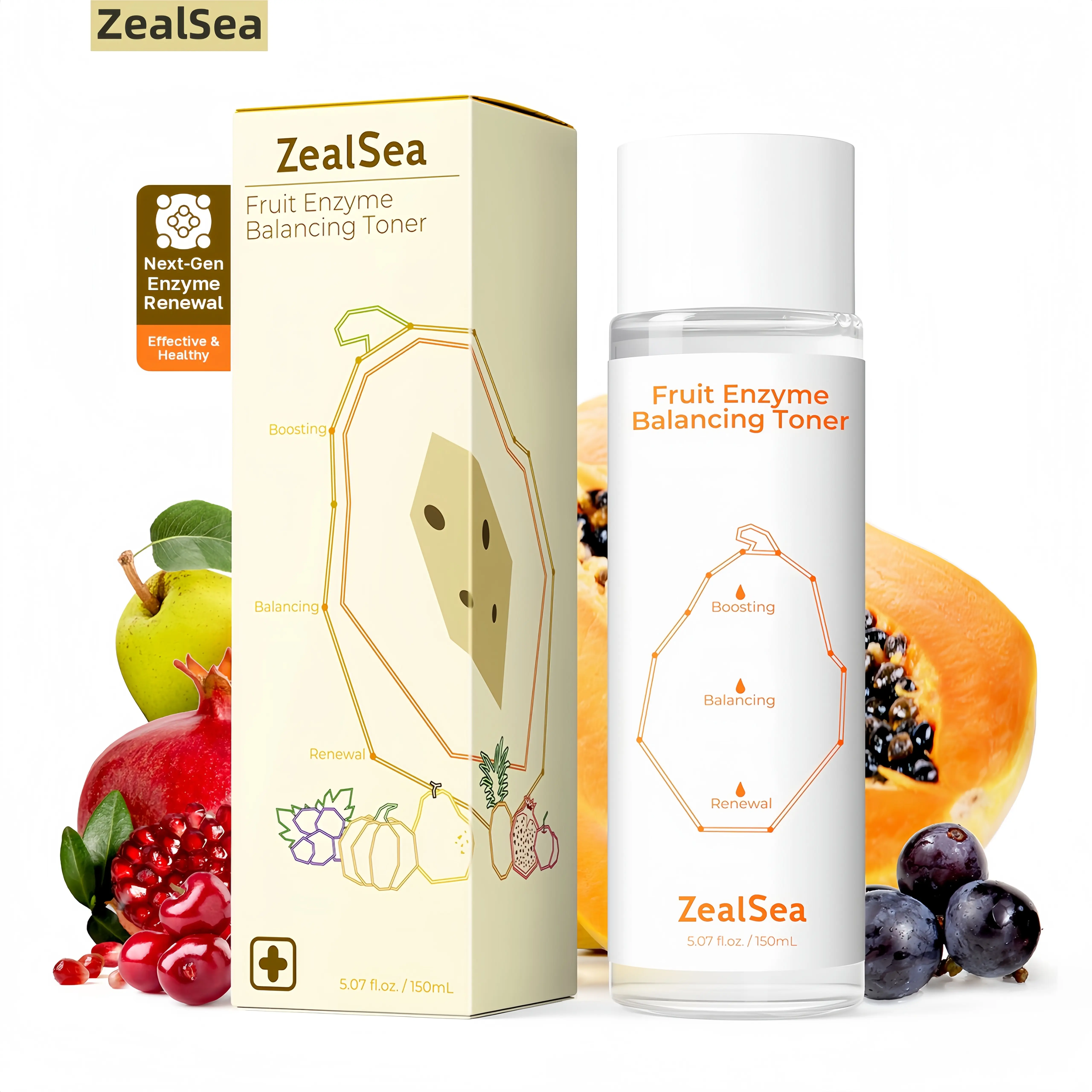 ZealSea Fruit Enzyme Face Toner - 150ML Unscented Moisturizing Toner for Face & Neck, Daily Hydrating Skin Prep, Gentle Liquid Formula for Sensitive & All Skin Types to Even Tone