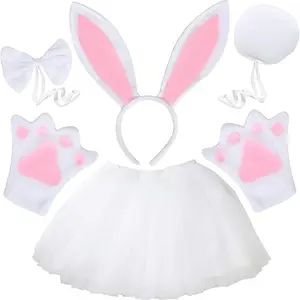 Easter Bunny Costume Tutu For Children And Girls, Animal Rabbit, Ear, Headband, Bow, Claws, Tail, Role-Playing Accessories, Easter Party Decoration