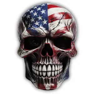 American Flag Skull Realistic 3D 4k Style Cut To Shape Vinyl Sticker High Quality