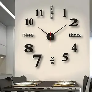 Modern Silent Night Glow Digital Wall Clock, Self-Stick Acrylic Mirror Design, Living Room and Study Decor, Battery Powered, Silent Digital Clocks
