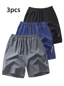 3Pcs Simple Sports Shorts for Men, Summer Thin Quick-Dry Running Fitness Shorts, Loose Breathable Casual Five-Point Pants (Black + Gray + Navy)