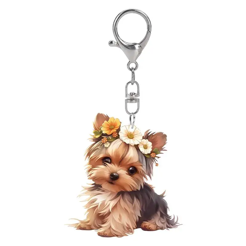 Cute Dog Design Acrylic Keychain, 1 Count Flower Decor Keychain for Car Key, Bag Charm, Pet Memorial Keychain, Dog & Cat Accessories