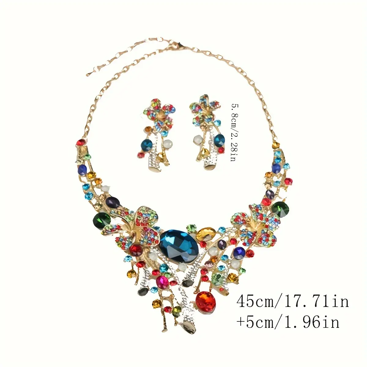 Floral Jewelry Set, 3-Piece Bohemia Glass Necklace and Earrings for Adults, Vibrant Statement Fashion Accessory for Daily & Party Wear, Statement Necklace