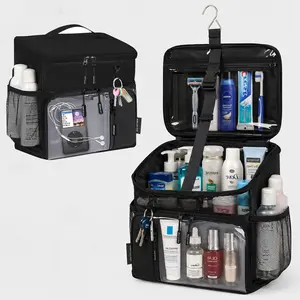 Large Hanging Travel Toiletry Bag for Men and Women — Waterproof Hygiene Organizer with Swivel Metal Hook Featuring Sturdy Zippers and Compartments for Storing Toiletries