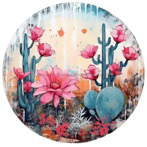 Cactus Door Hanger, DCO-01335-DH, 18" Round Wood Door Hanger