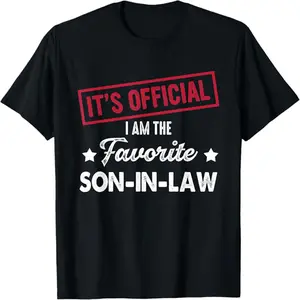 It's Official I'm The Favorite Son-in-Law T-Shirt for Men - Black Cotton Tee with Bold Red Text Design