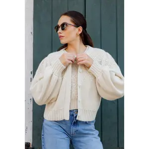 Barrel Sleeve Cardigan | Ivory Trellis