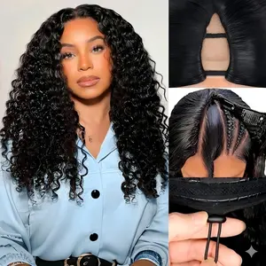 Burmese Curly V Part Human Hair Wigs,Wet And Wavy Glueless Wigs With Spiral End Curly,200% Density Water Wave V Part Wig With Drawstring,V Part Human Hair Clip in Wigs Beginner Friendly No-Sew In No Glue Ready to Go Wig #SummerWins #DealsForYouDays