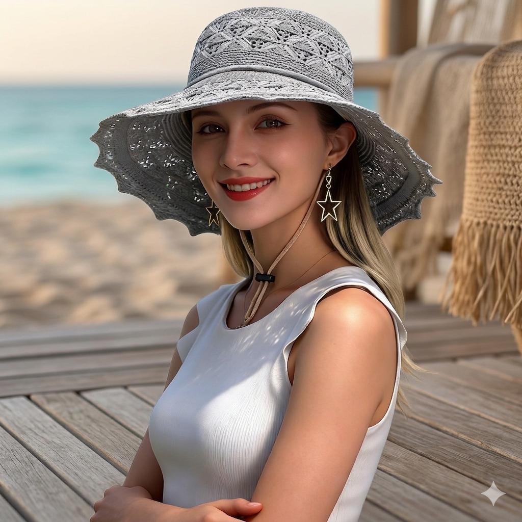 Vintage Romantic Floral Sun Hat - Elegant Wide Brim Lace Crochet Beach Hat - Trendy Cottagecore Aesthetic Summer Accessory - Ideal Gift for Her - Stylish Sun Protection Foldable Cap for Weekend Getaway