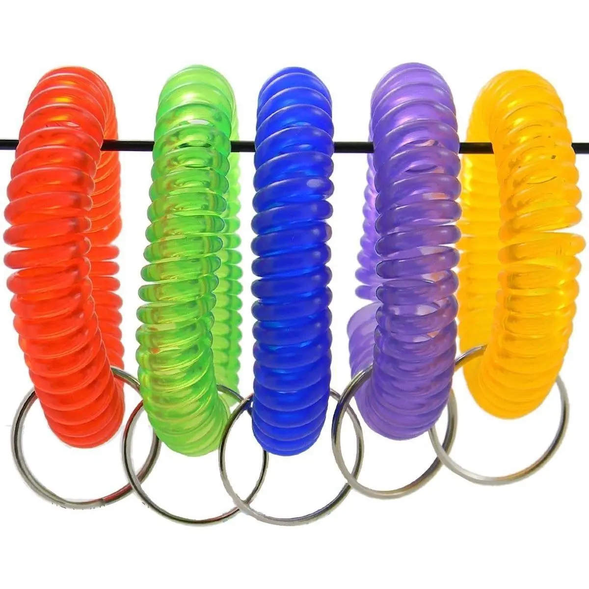Adecco LLC Pack of 5 Colorful Spring Spiral Wrist Coil Key Chain, Wrist Band Key Ring (single color)
