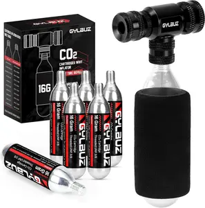 CO2 Inflator with 6x16g CO2 Cartridges - Presta and Schrader Valve Compatible Portable Bike Tire Pump with Insulated Sleeve for Road and Mountain Bicycle