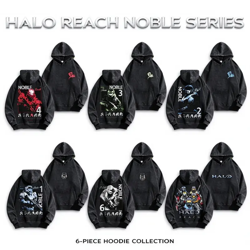 *Noble Team* design from the Halo series of games, specifically Spartan Emile-A239 (Noble 4)--Long Sleeve Cotton Unisex Vintage Hoodie