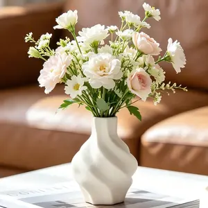 Ceramic Flower Vase Home Decor Farmhouse Rustic Vase Decorative Table Large Terracotta Vases Living Room Mantle Fireplace Kitchen Bathroom White(Distorted)