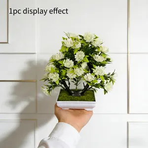 Realistic Faux White Gardenia Mini Potted Plant With White Planter Silk Flower Plastic Leaves Never Fade Perfect Desk Decor Home Office Living Room Restaurant